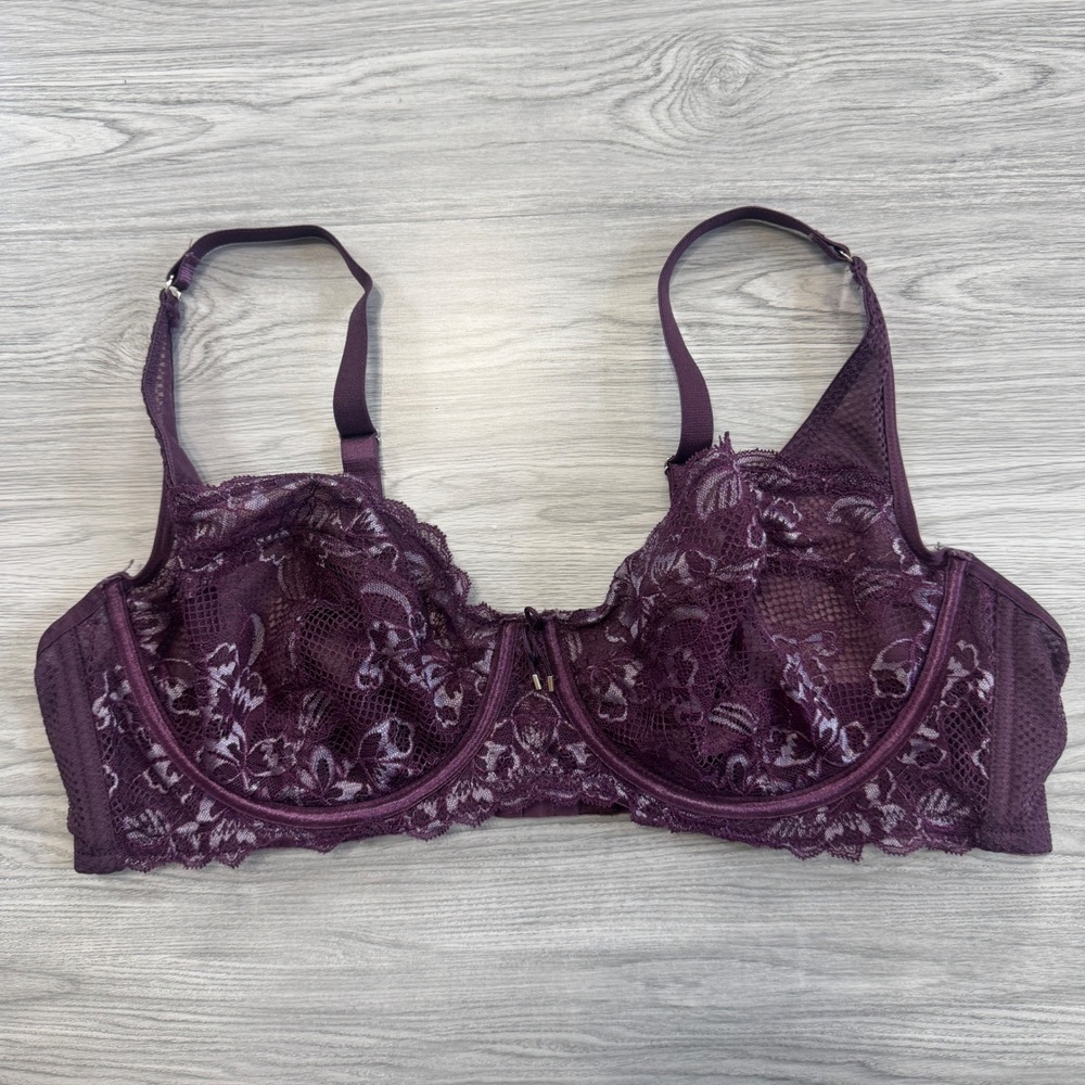 Adore Me Plum Purple Floral Lace Unlined Underwire Bra 40D LP2252
